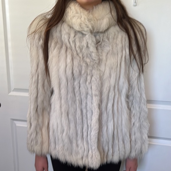 Vintage 80s light grey off white FOX stripe jacket L - Picture 8 of 11